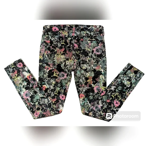 90s Bebe Black Floral Print Skinny Jeans - Picture 2 of 10